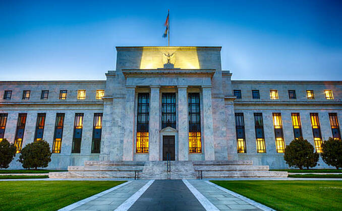 The Federal Reserve Building in downtown Washington DC, USA at night. HDR image.